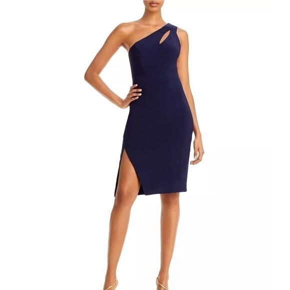 AQUA One Shoulder Keyhole Cocktail Dress - 100% Exclusive Size 6 Navy - Picture 1 of 10